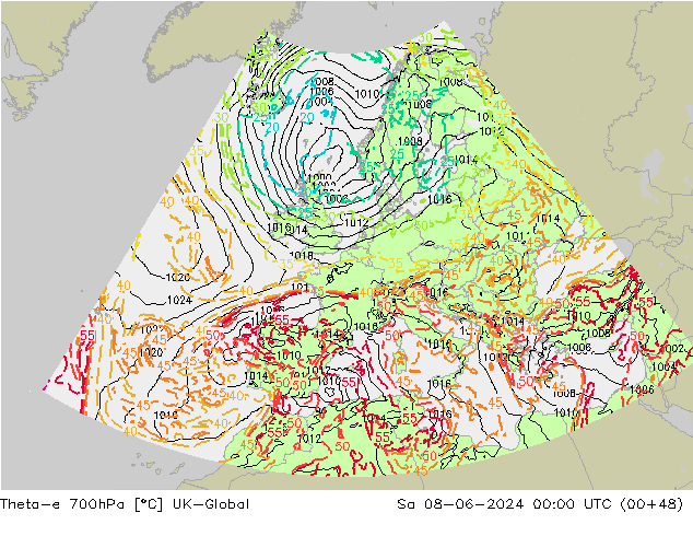 Theta-e 700hPa UK-Global sab 08.06.2024 00 UTC