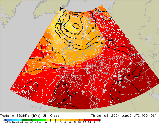 Theta-W 850hPa UK-Global Th 06.06.2024 06 UTC