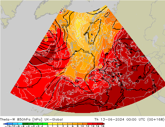Theta-W 850hPa UK-Global czw. 13.06.2024 00 UTC