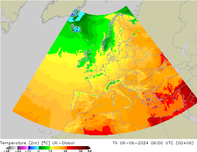 Temperaturkarte (2m) UK-Global Do 06.06.2024 06 UTC