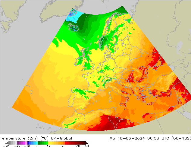 Temperatura (2m) UK-Global lun 10.06.2024 06 UTC