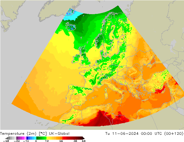 Temperatura (2m) UK-Global mar 11.06.2024 00 UTC