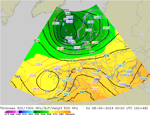 Thck 500-1000hPa UK-Global sam 08.06.2024 00 UTC