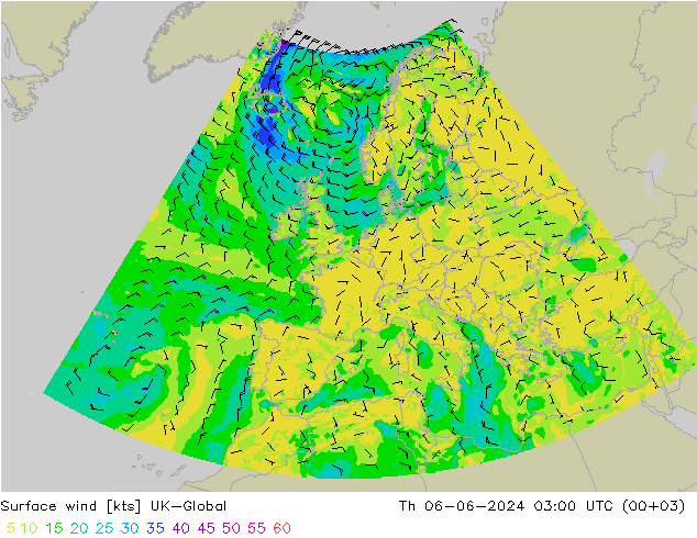 Viento 10 m UK-Global jue 06.06.2024 03 UTC