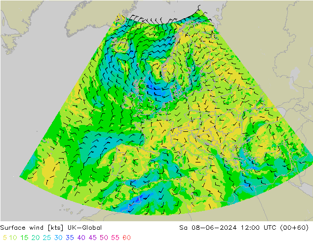 Surface wind UK-Global So 08.06.2024 12 UTC