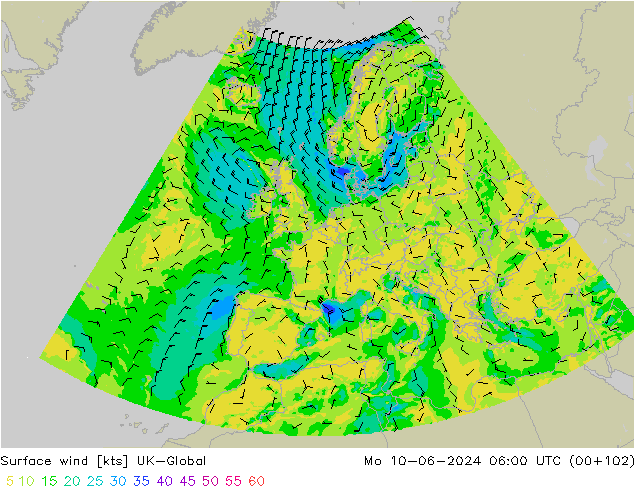 Vent 10 m UK-Global lun 10.06.2024 06 UTC