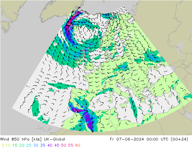 ветер 850 гПа UK-Global пт 07.06.2024 00 UTC