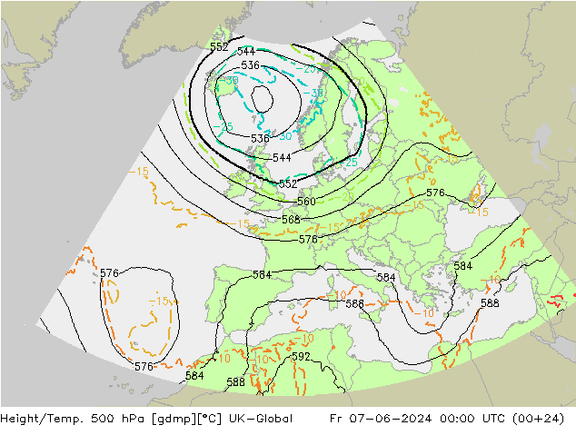 Yükseklik/Sıc. 500 hPa UK-Global Cu 07.06.2024 00 UTC