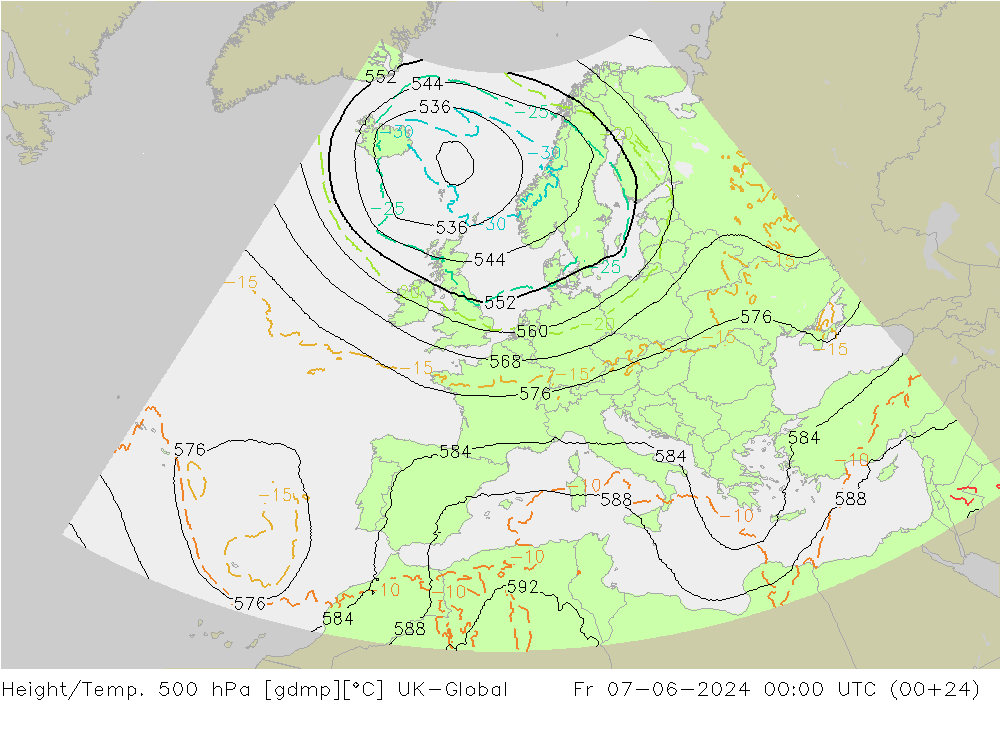 Height/Temp. 500 hPa UK-Global Fr 07.06.2024 00 UTC