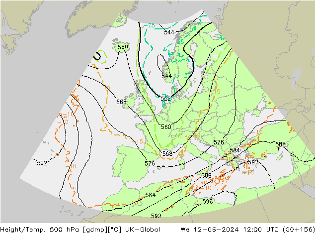 Height/Temp. 500 hPa UK-Global Qua 12.06.2024 12 UTC