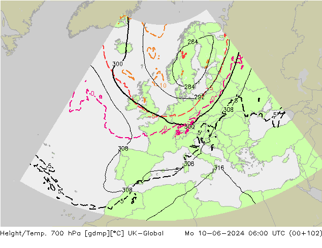 Height/Temp. 700 hPa UK-Global Mo 10.06.2024 06 UTC