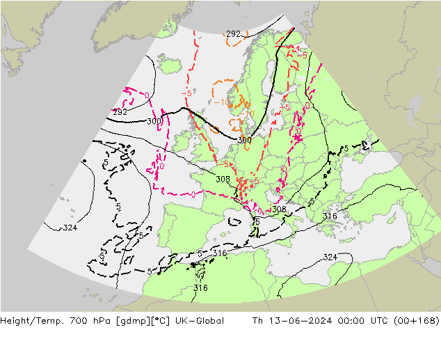 Height/Temp. 700 гПа UK-Global чт 13.06.2024 00 UTC