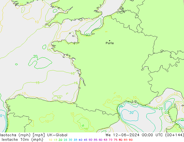 Isotachen (mph) UK-Global wo 12.06.2024 00 UTC