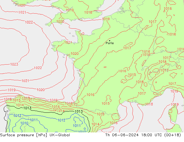 Surface pressure UK-Global Th 06.06.2024 18 UTC