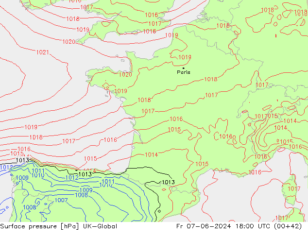 Atmosférický tlak UK-Global Pá 07.06.2024 18 UTC