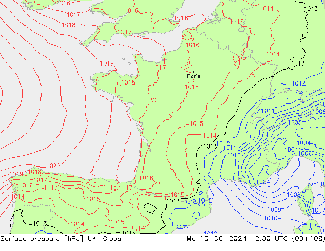 Surface pressure UK-Global Mo 10.06.2024 12 UTC