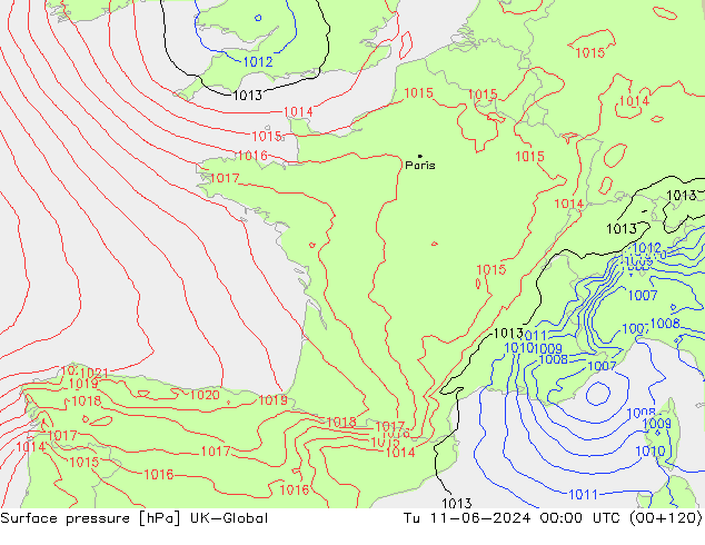 Pressione al suolo UK-Global mar 11.06.2024 00 UTC