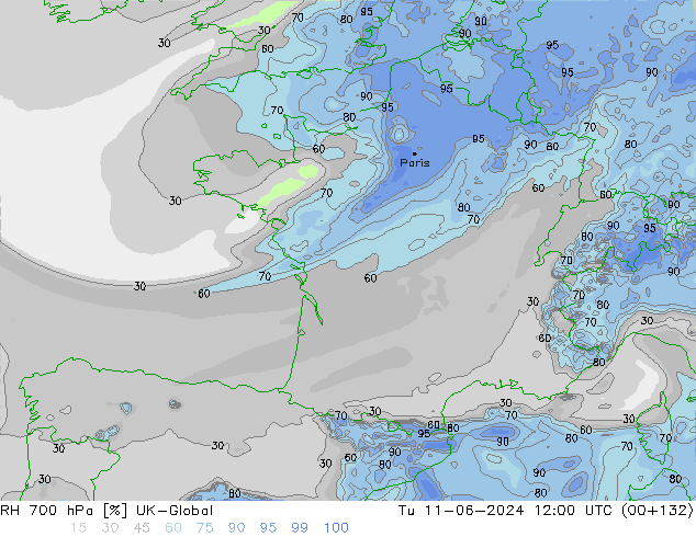 RH 700 hPa UK-Global mar 11.06.2024 12 UTC