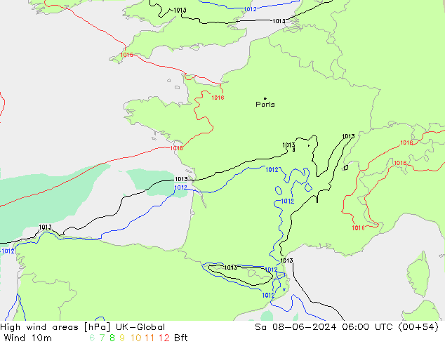 High wind areas UK-Global sáb 08.06.2024 06 UTC