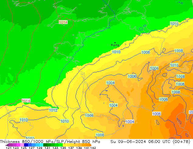 Thck 850-1000 hPa UK-Global dom 09.06.2024 06 UTC