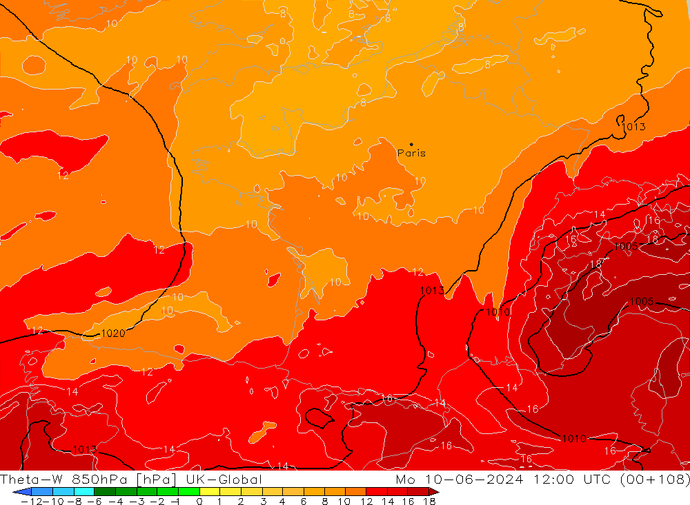 Theta-W 850hPa UK-Global Mo 10.06.2024 12 UTC