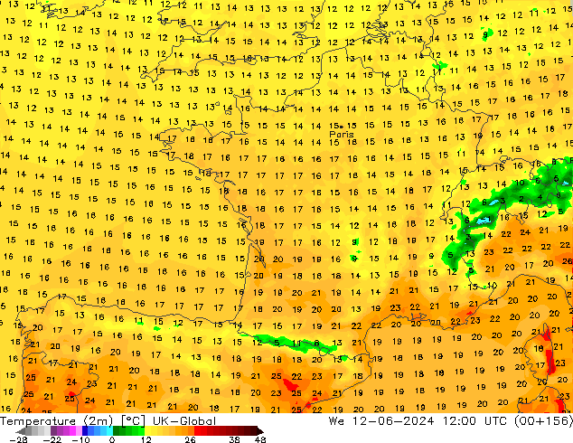 Temperatura (2m) UK-Global Qua 12.06.2024 12 UTC