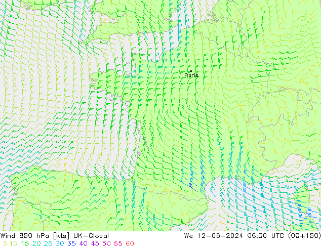 Wind 850 hPa UK-Global St 12.06.2024 06 UTC
