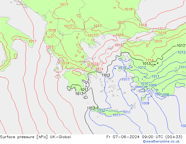 Surface pressure UK-Global Fr 07.06.2024 09 UTC