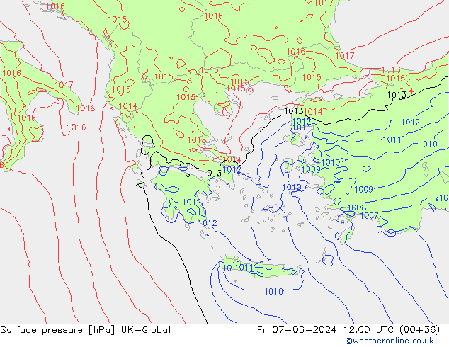 Luchtdruk (Grond) UK-Global vr 07.06.2024 12 UTC