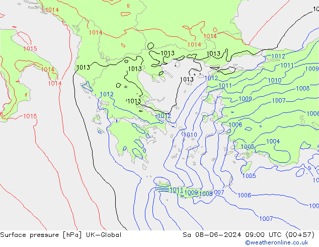 Surface pressure UK-Global Sa 08.06.2024 09 UTC