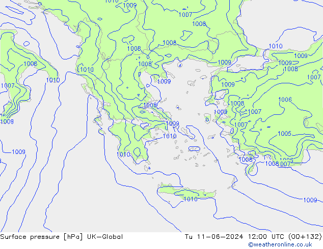 Surface pressure UK-Global Tu 11.06.2024 12 UTC