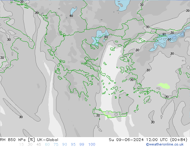 RH 850 hPa UK-Global  09.06.2024 12 UTC