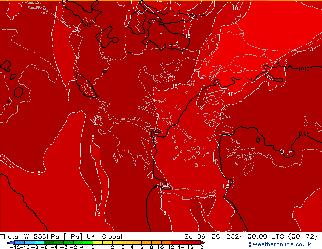Theta-W 850hPa UK-Global  09.06.2024 00 UTC