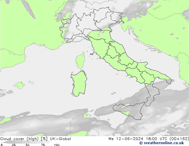 Cloud cover (high) UK-Global We 12.06.2024 18 UTC