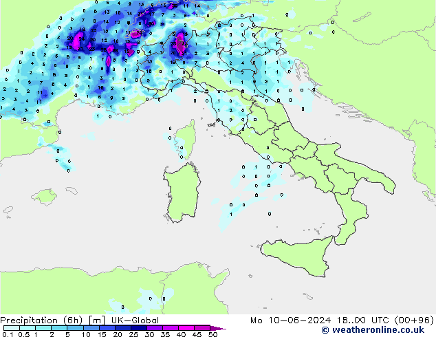Yağış (6h) UK-Global Pzt 10.06.2024 00 UTC