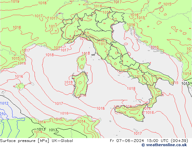 Atmosférický tlak UK-Global Pá 07.06.2024 15 UTC