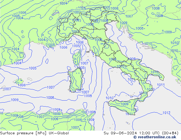 Luchtdruk (Grond) UK-Global zo 09.06.2024 12 UTC