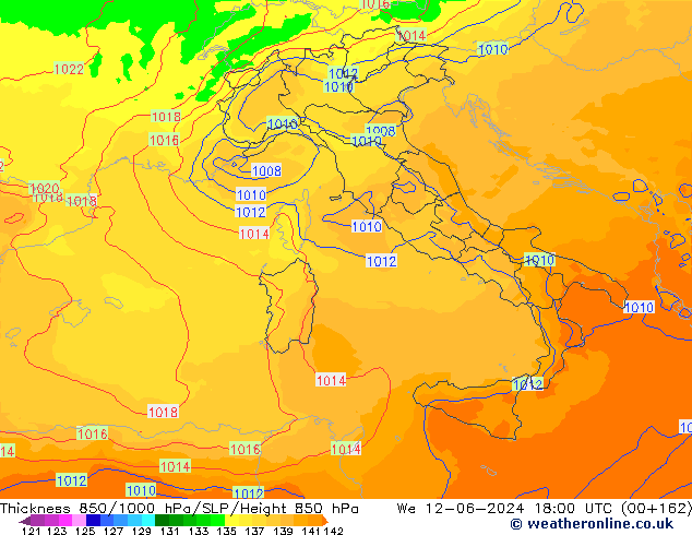 Schichtdicke 850-1000 hPa UK-Global Mi 12.06.2024 18 UTC