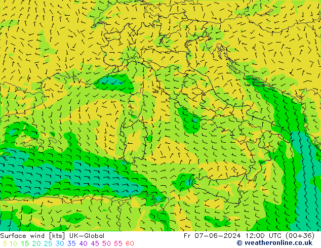 Rüzgar 10 m UK-Global Cu 07.06.2024 12 UTC
