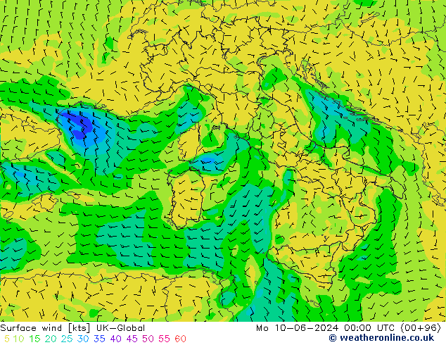Vento 10 m UK-Global Seg 10.06.2024 00 UTC