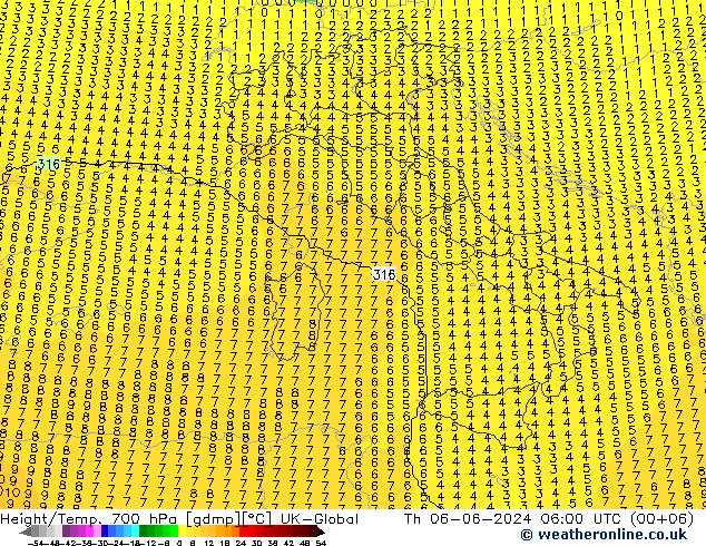 Yükseklik/Sıc. 700 hPa UK-Global Per 06.06.2024 06 UTC