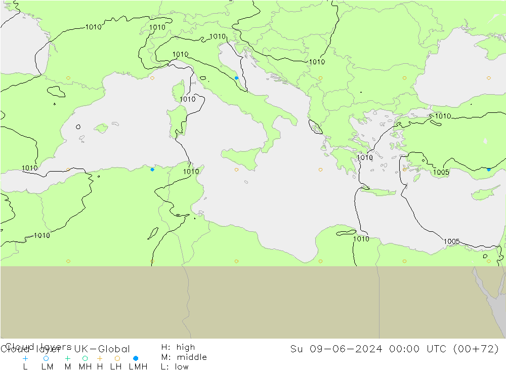 Cloud layer UK-Global dom 09.06.2024 00 UTC