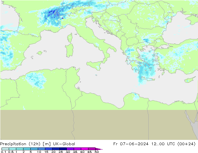 осадки (12h) UK-Global пт 07.06.2024 00 UTC