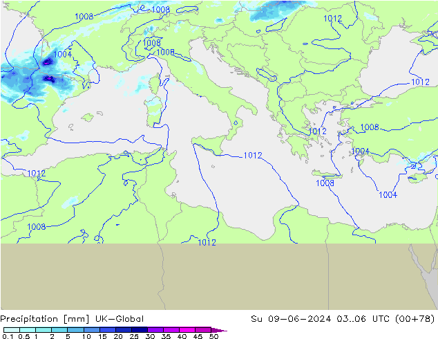 Precipitación UK-Global dom 09.06.2024 06 UTC