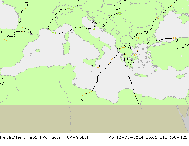 Height/Temp. 950 hPa UK-Global Mo 10.06.2024 06 UTC
