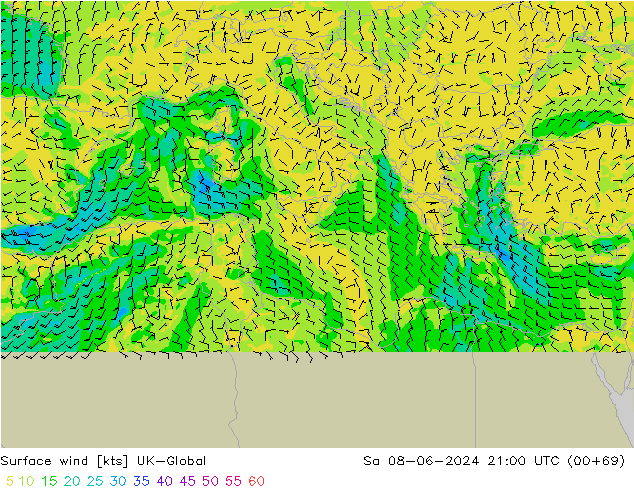 Rüzgar 10 m UK-Global Cts 08.06.2024 21 UTC
