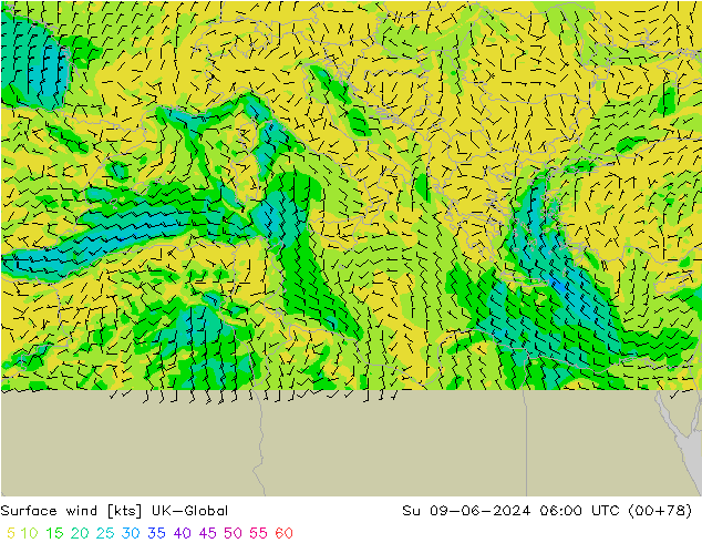 Rüzgar 10 m UK-Global Paz 09.06.2024 06 UTC