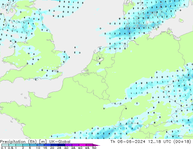 Precipitation (6h) UK-Global Th 06.06.2024 18 UTC