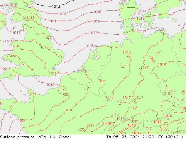 Surface pressure UK-Global Th 06.06.2024 21 UTC