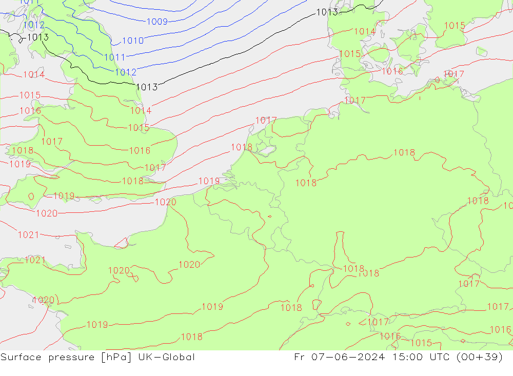 Surface pressure UK-Global Fr 07.06.2024 15 UTC